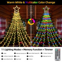 Mzd8391 Christmas Decoration Lights 320 Led Color Changing Outdoor Star String Lights Waterproof Waterfall Christmas Lights 11 Light Modes, Remote & Timer [Warm White & Multicolor]