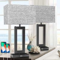 Momyofdy 22 Tall Set Of 2 Touch Control Table Lamp W. 2 Usb Ports, 3-Way Dimmable Modern Bedroom Bedside Touch Lamps W. Fabric Gray Shade For Living Room End Table Nightstand Reading