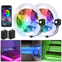 Motion Activated Under Bed Light Strips, 2X9.8Ft Rgb Motion Sensor Led Light Strip With App Control, Usb 5V Dimmable Led Night Light With 4 Timing Off Modes For Bed Wardrobe Cabinet Staircase Decor