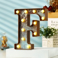 Youzone Vintage Rusty Letter Lights Led Marquee Light Up Letters For Events Wedding Party Birthday Home Bar Diy Decoration - Industrial Vintage Style F