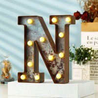 Youzone Vintage Rusty Letter Lights Led Marquee Light Up Letters For Events Wedding Party Birthday Home Bar Diy Decoration - Industrial Vintage Style N