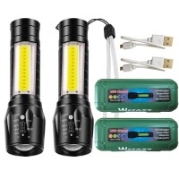 Wrrozz Led Flashlight Rechargeable Usb Torch Mini Small Light Super Bright Handheld Tiny Portable Pocket Flash Light With Cob Side Searchlight High Lumens Zoomable Emergency Camping Accessories 2 Pack