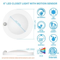 Zago Led 6 120 Volts Closet Light Wired Pir Motion Sensor Ceiling Disc Light 15W 1100 Lumens Cri80 5000K Daylight White