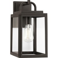 Progress Lighting Grandbury Collection 13.625 In. 1-Light Antique Bronze With Clear Glass Shade Farmhouse Coastal Outdoor Wall Lantern