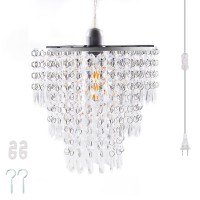 Flavorthings Plug In Modern Chrome 3 Tiers Fuax Crystal Acrylic Beaded Chandelier Ceiling Pendant Light With Clear Acrylic Jewel Droplets With On/Off Switch And 16.4Ft Clear Hanging Cord