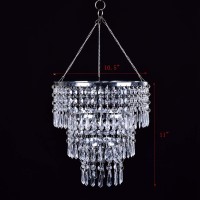 Flavorthings Plug In Modern Chrome 3 Tiers Fuax Crystal Acrylic Beaded Chandelier Ceiling Pendant Light With Clear Acrylic Jewel Droplets With On/Off Switch And 16.4Ft Clear Hanging Cord