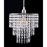 Flavorthings Plug In Modern Chrome 3 Tiers Fuax Crystal Acrylic Beaded Chandelier Ceiling Pendant Light With Clear Acrylic Jewel Droplets With On/Off Switch And 16.4Ft Clear Hanging Cord