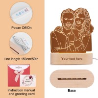 Oxyefei Personalized Custom Photo 3D Lamp, Custom Text Hand Drawing Minimalist Line Art Picture Carving, The Best Gift For Wedding Anniversary, Birthday, Valentines Day (Transparent)