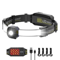 Proastar Led Headlamp Rechargeable, 230?Illumination Wide Beam Led Headlamp With Red Taillight, 10 Modes, Ipx6 Waterproof, Super Bright Comfortable Head Lamp For Running, Camping, Hiking, Outdoor