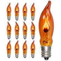 Romasaty C18 Flicker Flame Bulb, Flame Shaped Bulb Dances With A Flickering Orange Glow, E12 Flame Candelabra Light Bulbs, 12 Pack