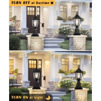 Partphoner Dusk To Dawn Outdoor Post Light With Pier Mount Base, Waterproof Pole Lantern Light Fixture, Exterior Lamp Post Lantern Head With Clear Glass Panels For Yard Garden Patio Pathway (8 Inch)