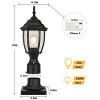 Partphoner Dusk To Dawn Outdoor Post Light With Pier Mount Base, Waterproof Pole Lantern Light Fixture, Exterior Lamp Post Lantern Head With Clear Glass Panels For Yard Garden Patio Pathway (8 Inch)