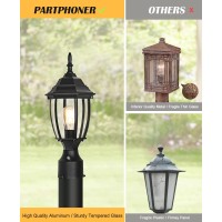 Partphoner Dusk To Dawn Outdoor Post Light With Pier Mount Base, Waterproof Pole Lantern Light Fixture, Exterior Lamp Post Lantern Head With Clear Glass Panels For Yard Garden Patio Pathway (8 Inch)