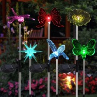 Glintoper 6 Pack Solar Garden Stake Lights Outdoor Solar Butterfly Figurine Lights Multicolor Changing Led Landscape Lighting