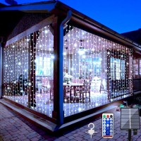 Solar Curtain Lights Outdoor Garden 300 Led Fairy String Lights 8 Modes Remote Control Waterproof Solar Waterfall Lights For Gazebo Patio Party Home Festival Wedding Wall Christmas Decorations(White)