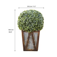 Teamson Home 18.25 In. Solar-Powered Led Pre-Lit Artificial Boxwood Topiary Shrub In. Farmhouse-Style Decorative Planter For Porches, Patios, Decks, Poolside And Other Outdoor Living Spaces