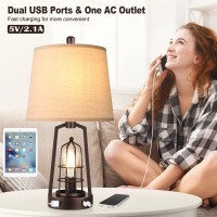 Wihtu Set Of 2 Farmhouse Table Lamps With Usb Ports, 3-Way Dimmable Bedside Touch Lamp, Bedroom Nightstand Lamp With Ac Outlet, Rustic Industrial Desk Lamps For Living Room Reading, Bulbs Included