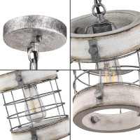 Wochos Retro Industrial Metal And Wood Chandelier 1Light Round Cage Pendant Light Fixture For Kitchen Island Foyer Hallway Bar