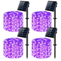 Jmexsuss 4 Pack Purple Solar Christmas Lights 100 Led 33Ft Purple Solar Fairy Lights 8 Modes Copper Wire Solar String Lights O