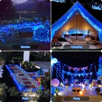 Jmexsuss 4 Pack 100 Led Solar Fairy Lights 33Ft Blue Solar String Lights Outdoor Waterproof 8 Modes Copper Wire Solar Twinkle