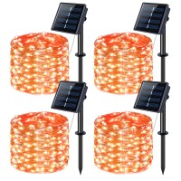 Jmexsuss 4 Pack Orange Solar Christmas Lights Total 400 Led 132 Ft Orange Halloween Lights 8 Modes Copper Wire Solar Fairy Lig