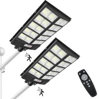 Insdea 1200W Solar Street Light Motion Sensor, 120000Lm Dusk To Dawn Led Solar Lights For Outside, Ip65 Waterproof Solar Flood Lights Outdoor Security Lamp For Garden Yard Path Parking Lot (2Pcs)