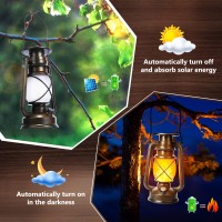 Hanging Solar Lantern Outdoor - Flickering Flame Solar Vintage Lantern, 2 Modes Waterproof Solar Hanging Lights For Camping, Garden, Patio, Deck, Yard, Path