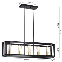 Micsiu Black 5 Light Kitchen Island Light Fixture, Burnished Brass Farmhouse Linear Chandelier Light, Rectangular Adjustable Height Ceiling Light For Dining Room, Living Room, Bar, Bedroom