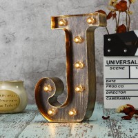 Youzone Vintage Led Marquee Letter Light Up Alphabet Letter Sign For Cafe Wedding Birthday Party Christmas Lamp Home Bar Initials Decor - J