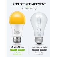 Lohas Yellow Bug Light Bulbs Outdoor, 17W(150W Equivalent) A19 Led Dimmable Bug Porch Lights Outside, Non-Attracting E26 Base Yellow Bug Bulbs For Home Lighting, Patio, Deck, Backyard, 4 Pack