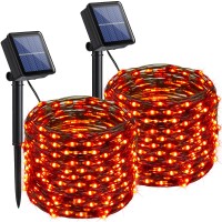 Joomer Orange Halloween Solar String Lights 2Pack Total 100Ft 300Led 8 Modes Solar Fairy Lightswaterproof Lights Black Wire For