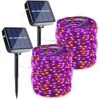 Joomer Orange Purple Halloween Solar String Lights 2Pack Total 100Ft 300Led 8 Modes Solar Fairy Lights Waterproof Lights Black