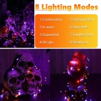 Joomer Orange Purple Halloween Solar String Lights 2Pack Total 100Ft 300Led 8 Modes Solar Fairy Lights Waterproof Lights Black