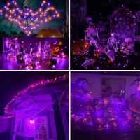 Joomer Orange Purple Halloween Solar String Lights 2Pack Total 100Ft 300Led 8 Modes Solar Fairy Lights Waterproof Lights Black