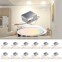 12 Of Pack Led Recessed Lighting 6 Inch Cri90 3Cct 3000K/4000K/5000K Led Can Lights Dimmable Resseced Light Fixtures Can-Killer Downlight Ceiling Light, 1200Lm Brightness Slim Pot Canless-Ic Rate