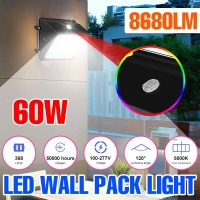 8680Lm Led Wall Pack Light 60W,500-600W Hps/Hid Equivalent,5000K Daylight Dusk To Dawn Sensor,Ip65 Waterproof Outdoor Wall Lamp,110V Commercial Security Lighting For Building,Parking Lots,Warehouse