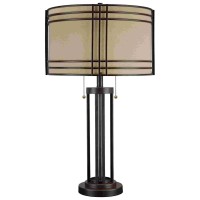 Table Lamp With Metal Encasing Drum Shade, Dark Brown