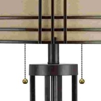 Table Lamp With Metal Encasing Drum Shade, Dark Brown