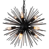 Gomunin 9-Light Sputnik Chandelier Black Starburst Chandelier Mid-Century Satellite Pendant Light For Dining Room Living Room Kitchen Island Foyer Bedroom,20In Wide, Solid Metal 12Lb