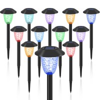 Gisanty Solar Pathway Lights, 12 Pack Color Changing Solar Outdoor Lights Ip44 Waterproof Solar Powered Garden Lights Auto On/Off Solar Walkway Lights Decoration For Lawn,Yard,Pathway