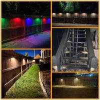 Amiluo Solar Fence Lights 4 Pack, Solar Outdoor Wall Lights Ip65 Waterproof Fence Solar Light, Warm White & Rgb Color Glow Light With 8 Specific Colors, Outside Solar Deck Light For Backyard Wall Step