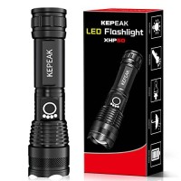 Kepeak Flashlight, Rechargeable 5000 High Lumen Tactical Handheld Waterproof Zoomable Led Flashlight With 5 Light Modes For Emergency, Camping And Hiking