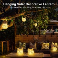 Brizled Solar Lantern Lights 2 Pack Outdoor Led Solar Hanging Lantern Lights With Star Projection Warm White Solar Garden Ligh