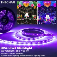 Thecham 20Ft Black Light Strip With Remote, 360 Led Lamp Beads, 12V Flexible Lights For Glow Party, Adjust Brightness, Delay Off, 3 Light Modes, Indoor Fluorescent Party, Stage Lighting