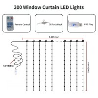 Ootsun Curtain Lights 300Led Curtain String Lights Usb Powered Curtain Fairy Lights With 8 Lighting Modes Hanging String Ligh