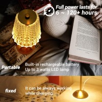 Amingulry Cordless Table Lamp, Rechargeable Battery Operated Lamp, 3 Way Modes & Stepless Dimmable Led Touch Lamp, Portable Crystal Gold Metal Beside Lamps For Bedroom Living Room Restaurant Outdoor