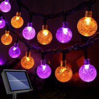 Lomotech Orange Purple Solar Halloween Lights 72Ft 100 Led Halloween Globe Lights 8 Modes Waterproof Halloween Lights For Hall