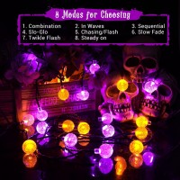 Lomotech Orange Purple Solar Halloween Lights 72Ft 100 Led Halloween Globe Lights 8 Modes Waterproof Halloween Lights For Hall