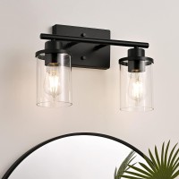 Edishine Bathroom Light Fixtures 2Light Bathroom Vanity Light With Clear Glass Shades Matte Black Vanity Lights Vintage Wall