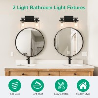 Edishine Bathroom Light Fixtures 2Light Bathroom Vanity Light With Clear Glass Shades Matte Black Vanity Lights Vintage Wall